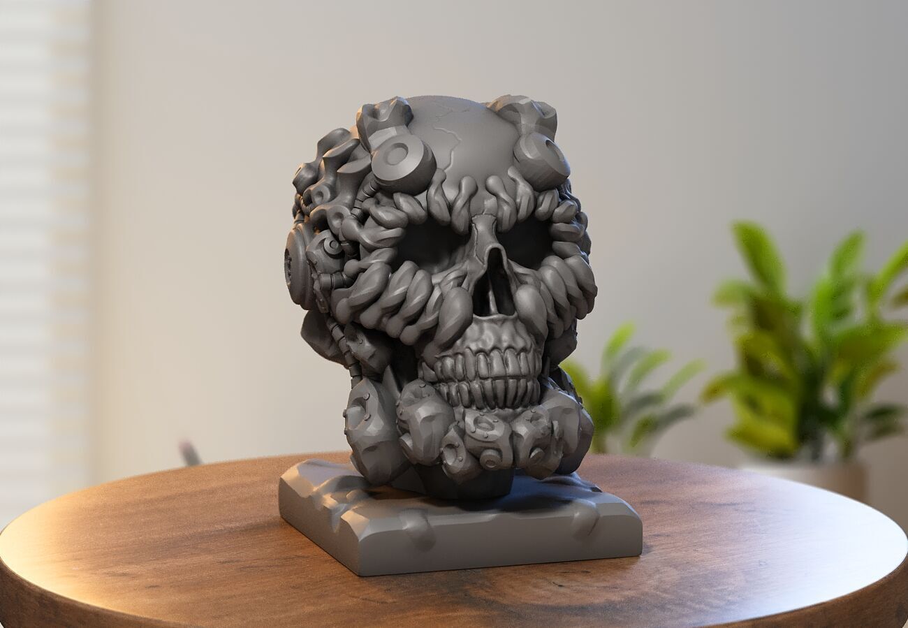 Robot Skull Headphone Stand  Cyborg Headset Stand 3D print model_2