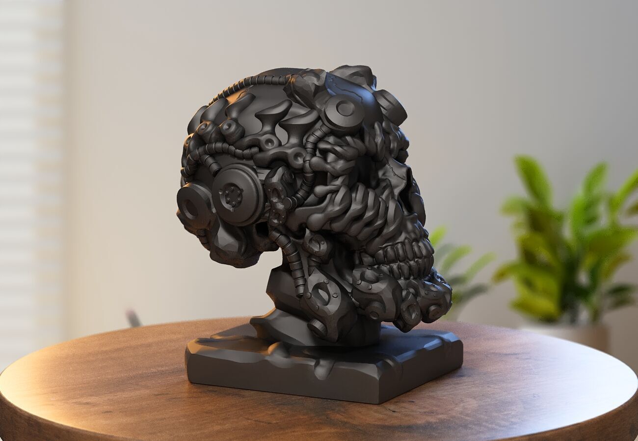 Robot Skull Headphone Stand  Cyborg Headset Stand 3D print model_3