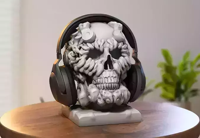 Robot Skull Headphone Stand  Cyborg Headset Stand 3D print model