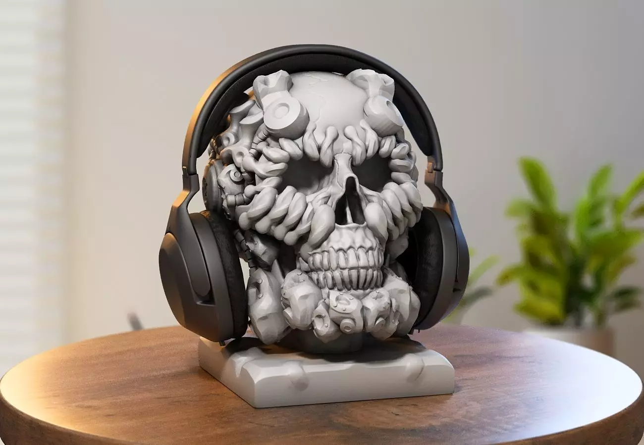 Robot Skull Headphone Stand  Cyborg Headset Stand 3D print model_0