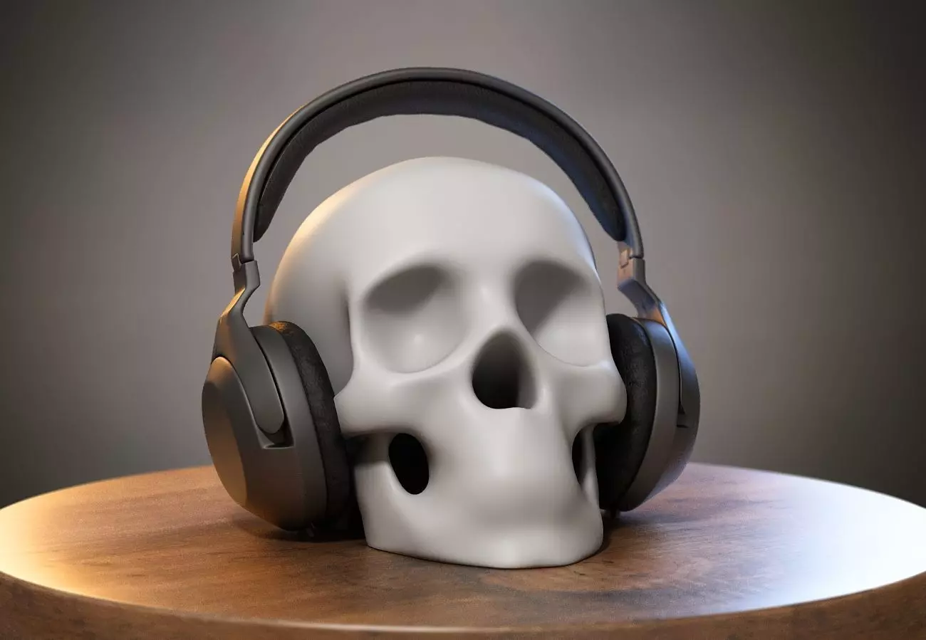 Robot Skull Headphone Stand Cyborg Headset Stand 3D print model_0