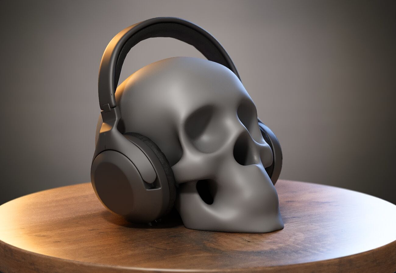 Robot Skull Headphone Stand Cyborg Headset Stand 3D print model_3