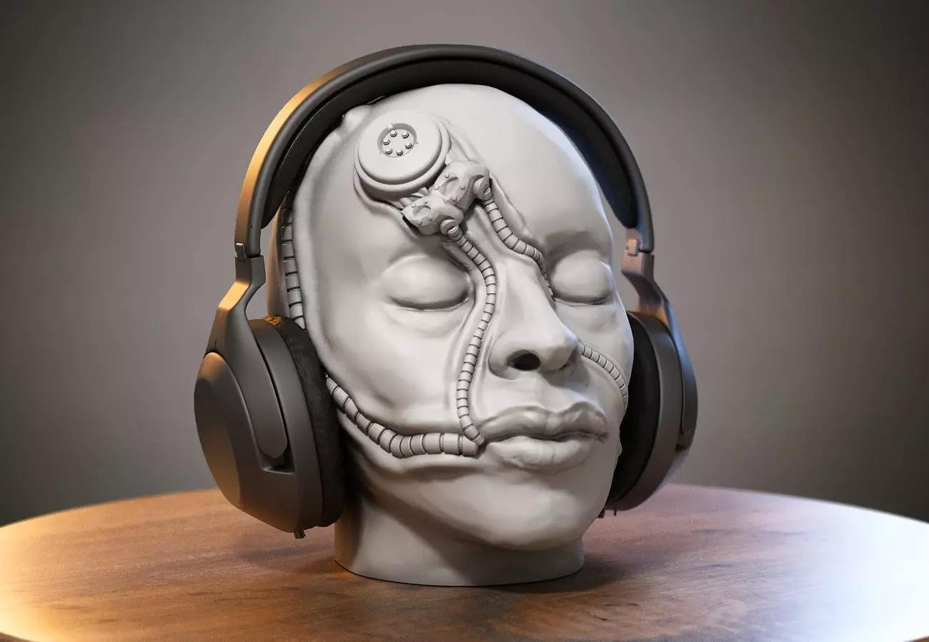 Robot Skull Headphone Stand Cyborg Headset Stand 3D print model_0