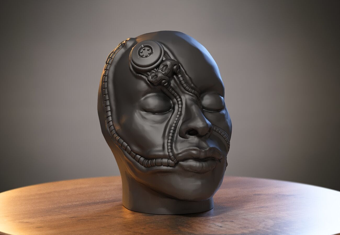 Robot Skull Headphone Stand Cyborg Headset Stand 3D print model_3