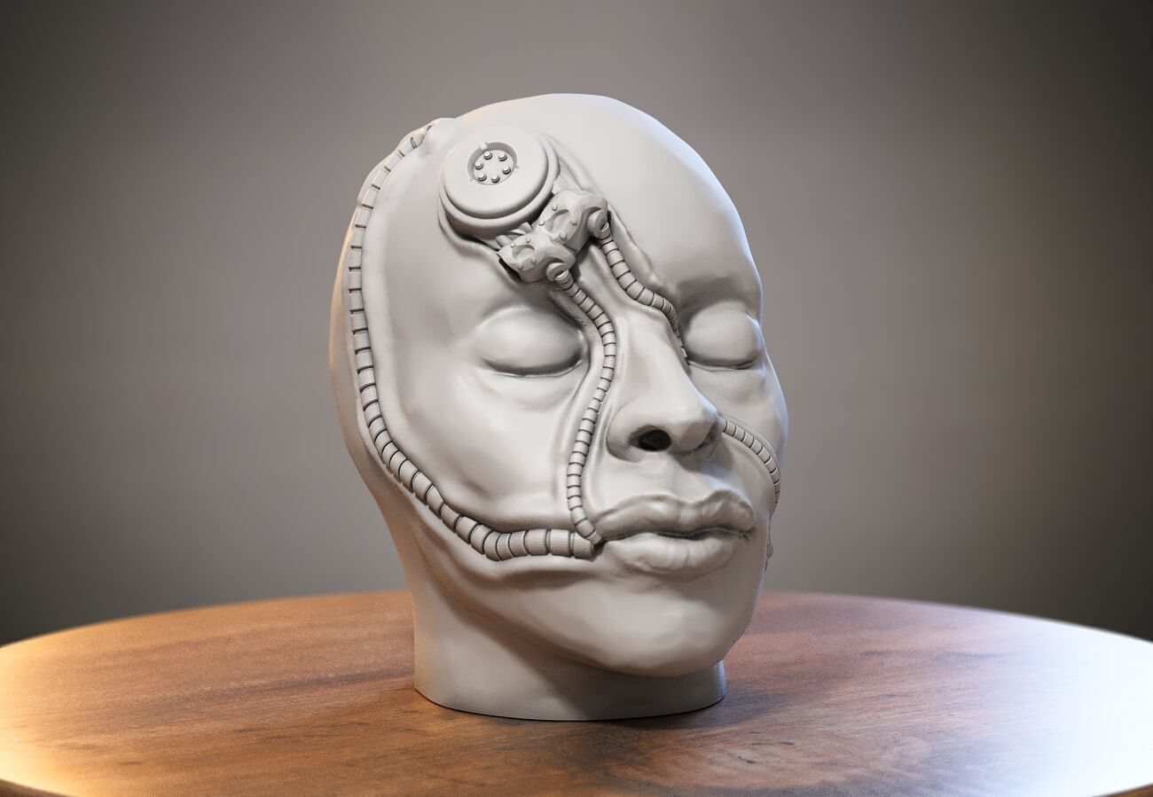 Robot Skull Headphone Stand Cyborg Headset Stand 3D print model_2