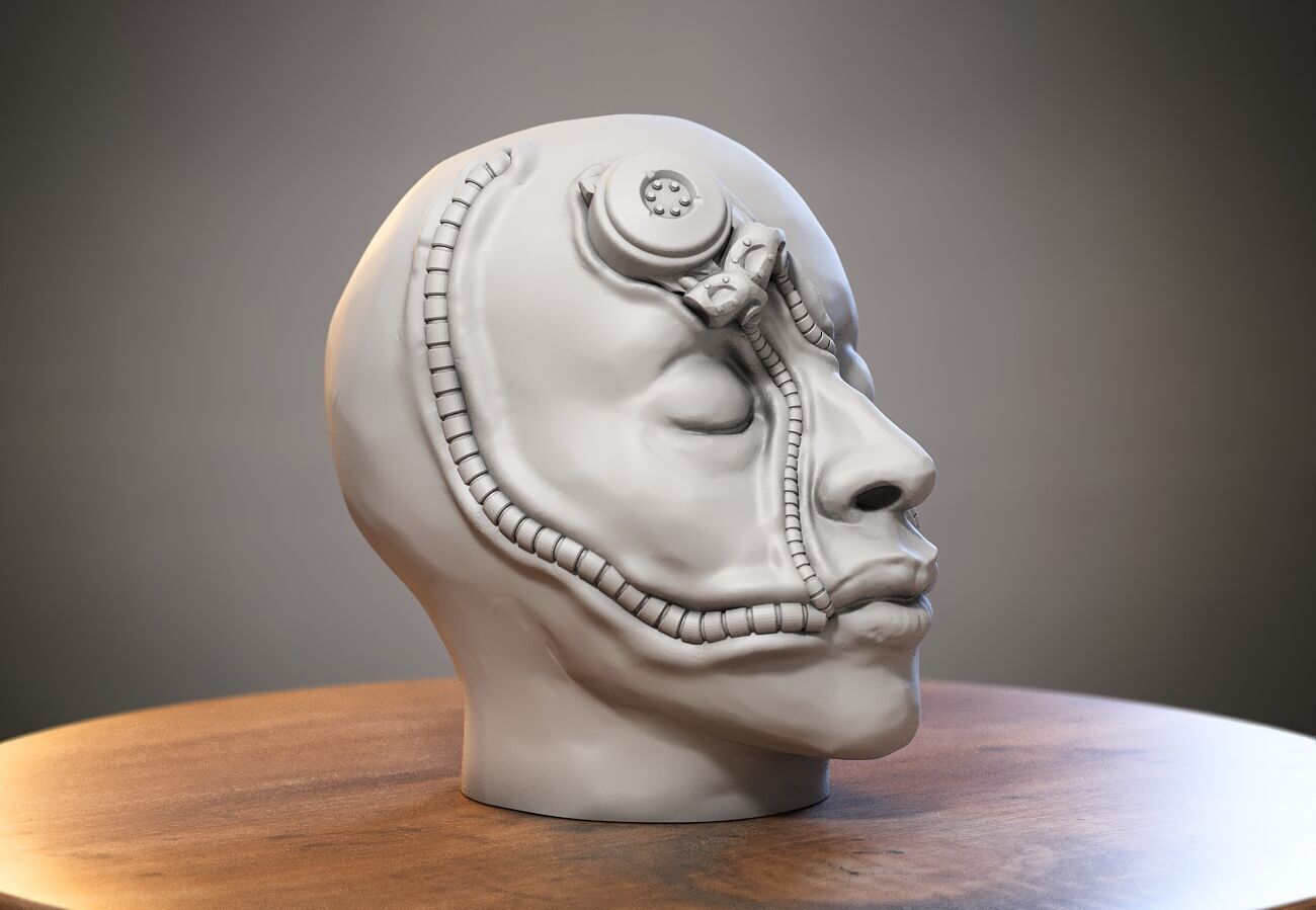 Robot Skull Headphone Stand Cyborg Headset Stand 3D print model_1