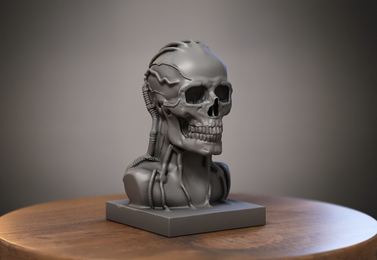 Robot Skull Headphone Stand  Cyborg Headset Stand 3D print model_4
