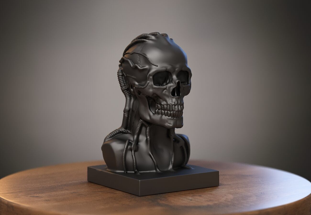 Robot Skull Headphone Stand  Cyborg Headset Stand 3D print model_2