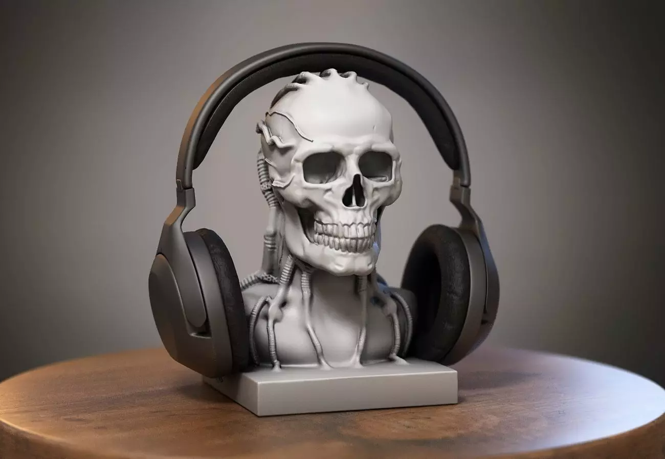 Robot Skull Headphone Stand  Cyborg Headset Stand 3D print model_0