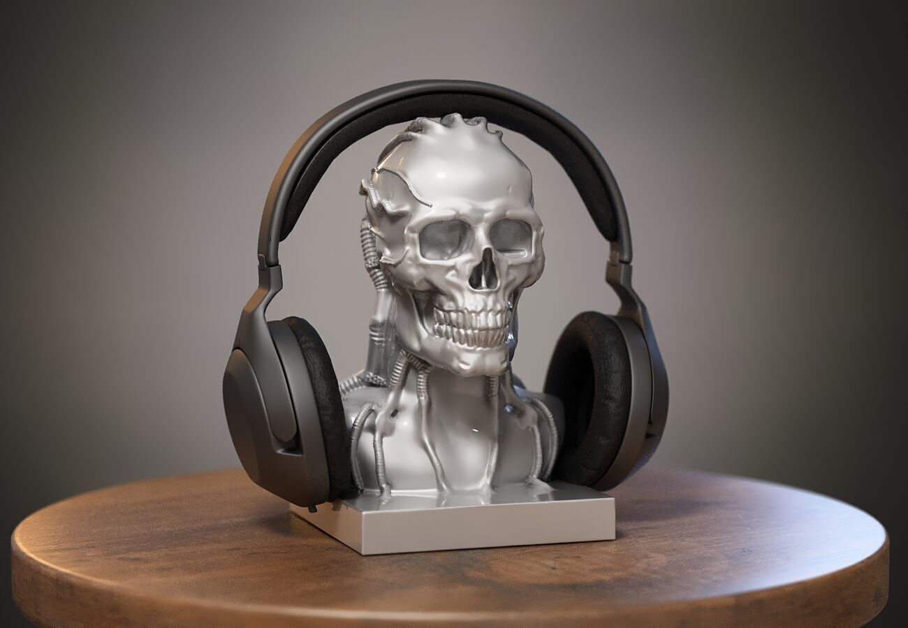 Robot Skull Headphone Stand  Cyborg Headset Stand 3D print model_1