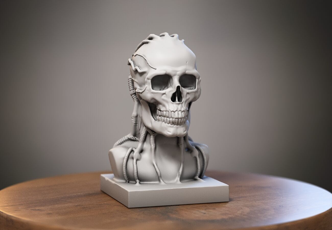 Robot Skull Headphone Stand  Cyborg Headset Stand 3D print model_3