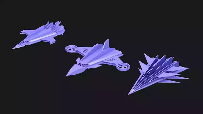 Spaceships set Low Poly
