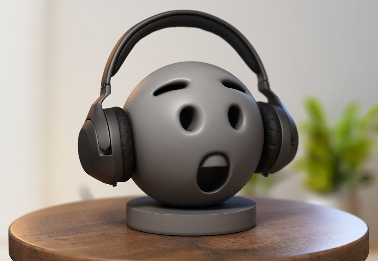 Emoji hushed face Emoji Headphone Stand 3D print model_3