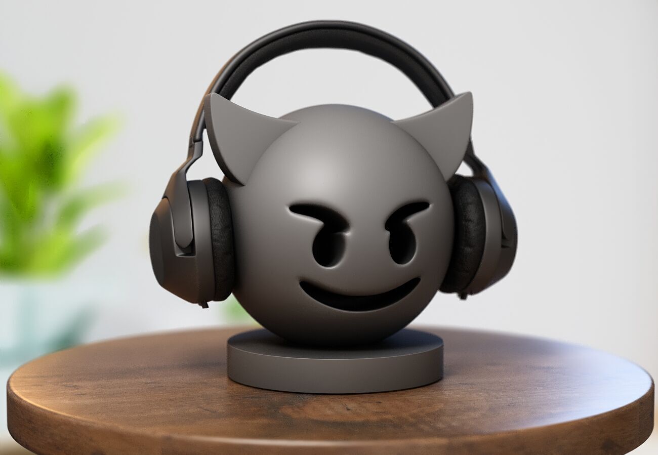Emoji smiling with horns Emoji Headphone Stand 3D print model_3