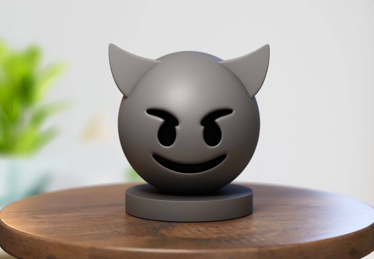 Emoji smiling with horns Emoji Headphone Stand 3D print model_2