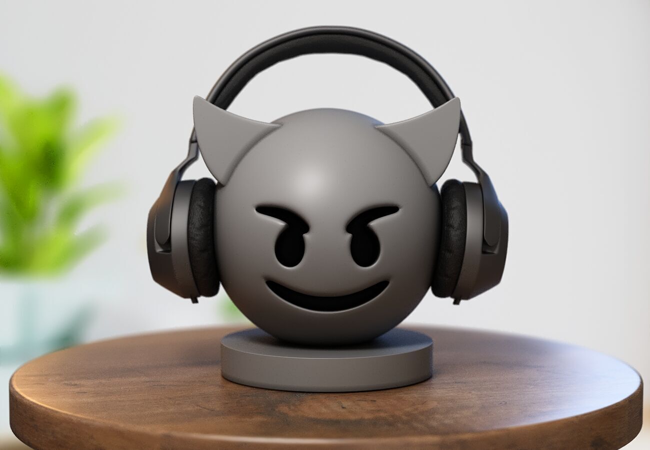 Emoji smiling with horns Emoji Headphone Stand 3D print model_1