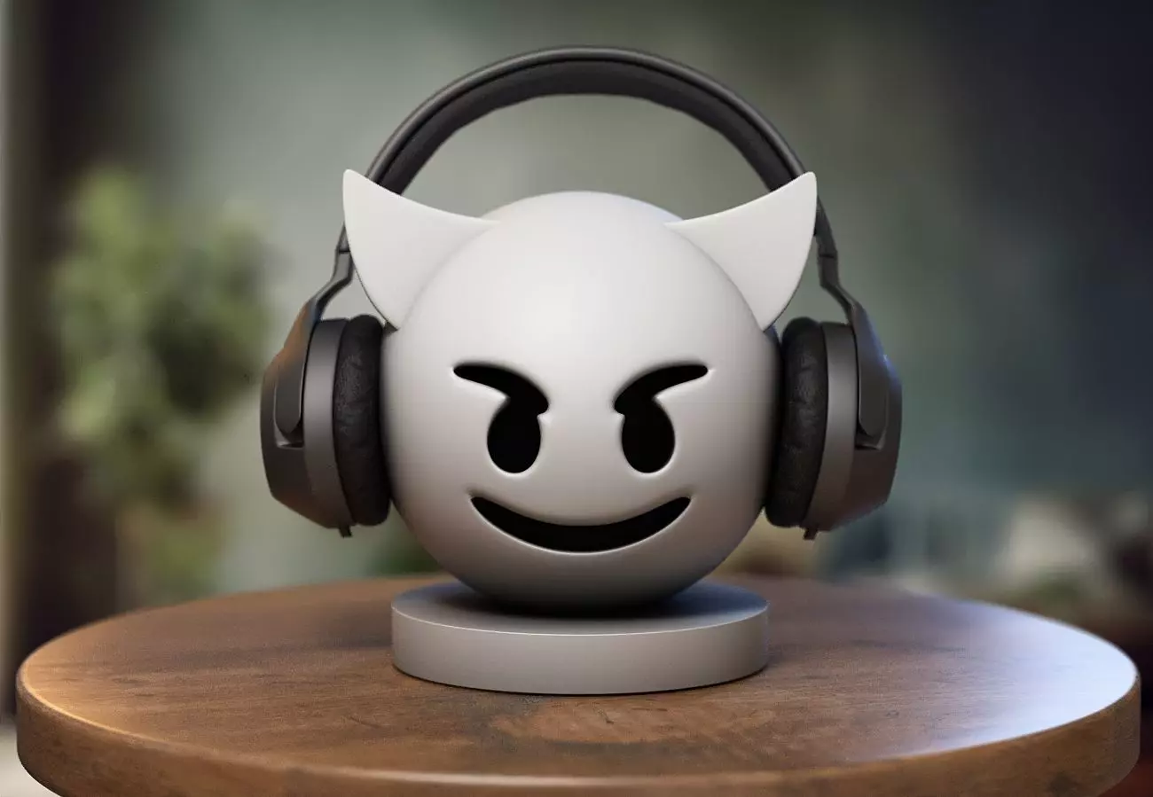 Emoji smiling with horns Emoji Headphone Stand 3D print model_0