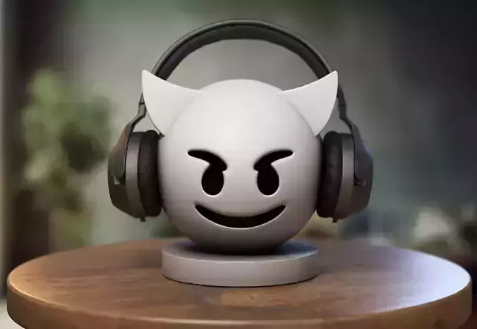 Emoji smiling with horns Emoji Headphone Stand