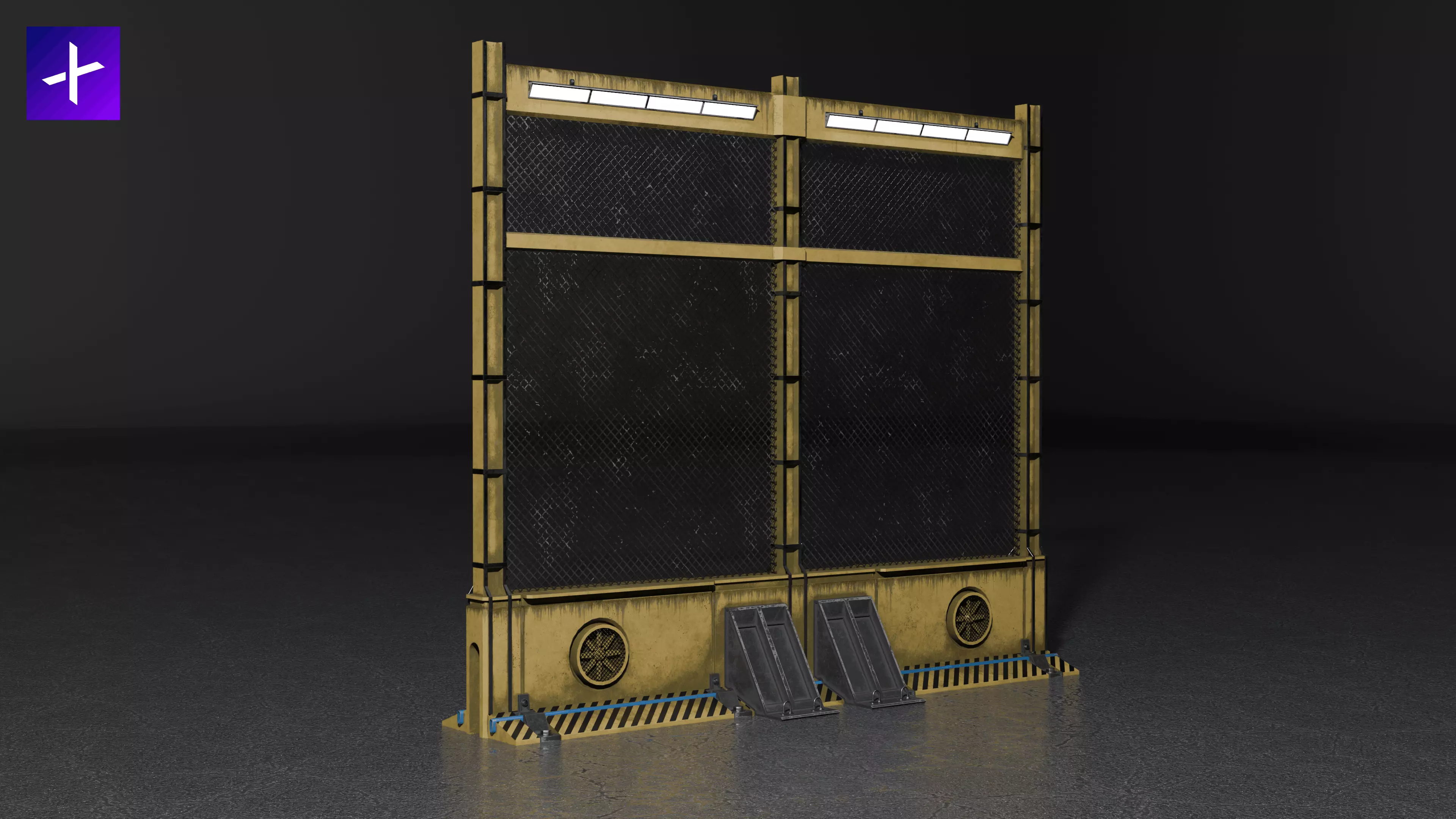 Industrial Security Fence Low-poly 3D model
