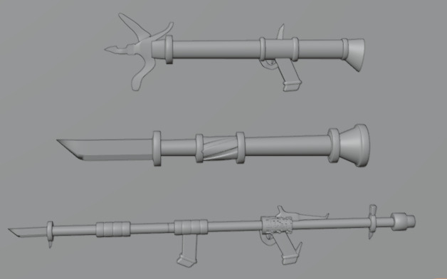 Low Poly Gunblade 3D model_1