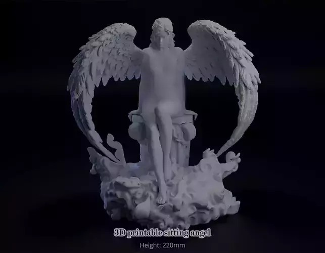 Elegant Sitting Angel Statue - 3D Printable Naked angel