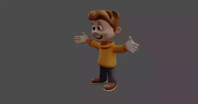 Cheerful Cartoon Boy Character 3D Model