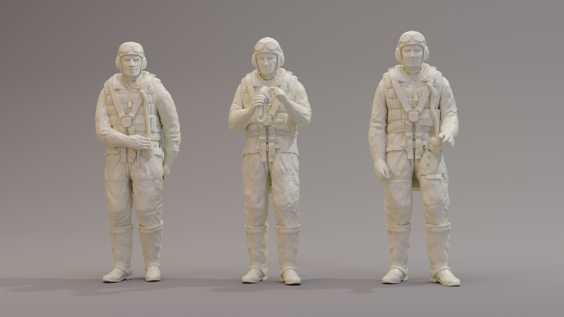 Luftwaffe WWII Aircrew  x 3 3D print model_3