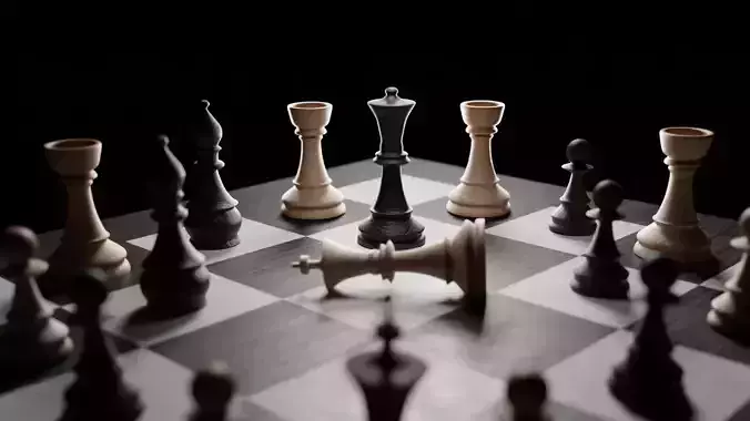 chess pieces and board realistic models