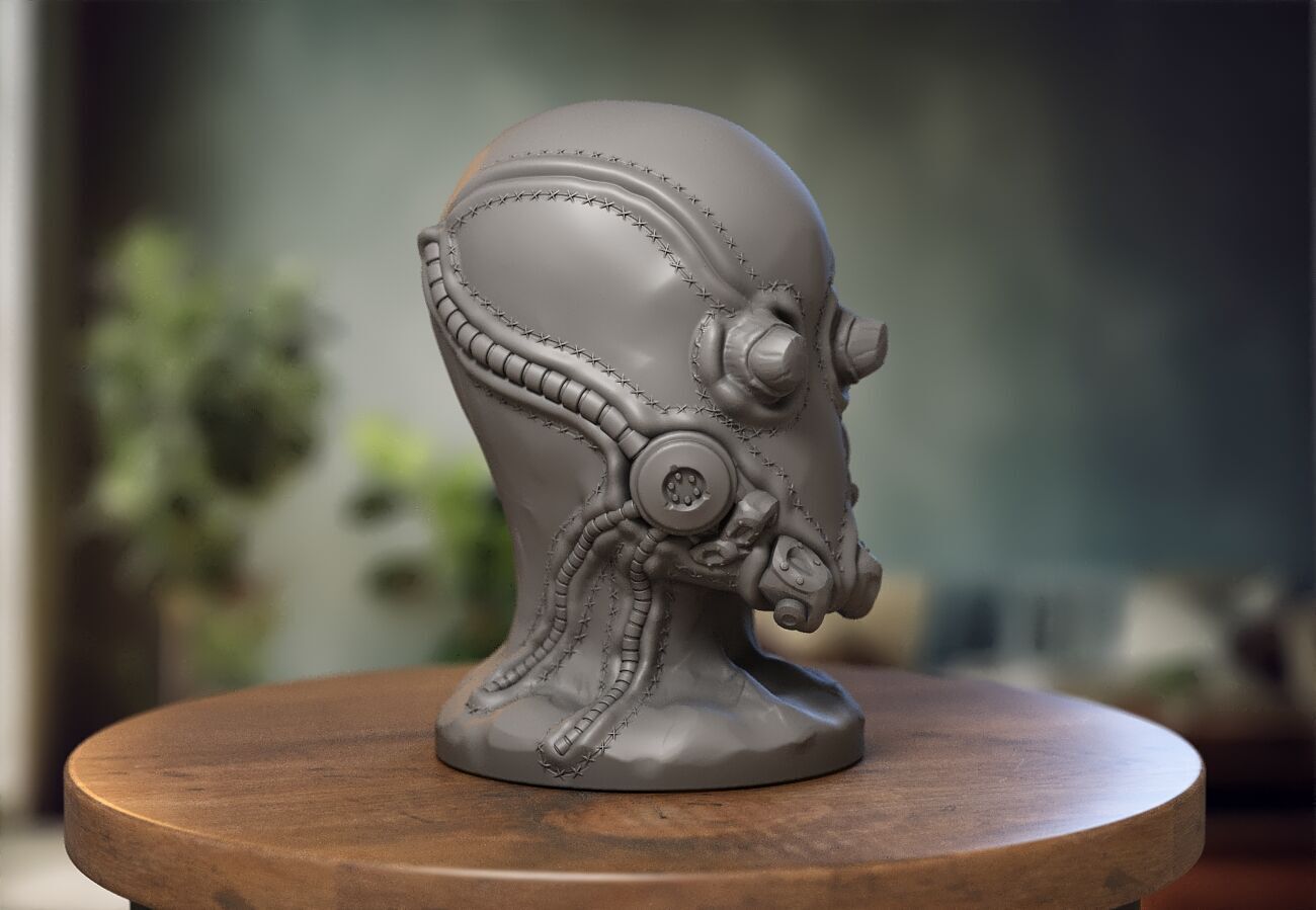 Robot Skull Headphone Stand  Cyborg Headset Stand  3D print model_4