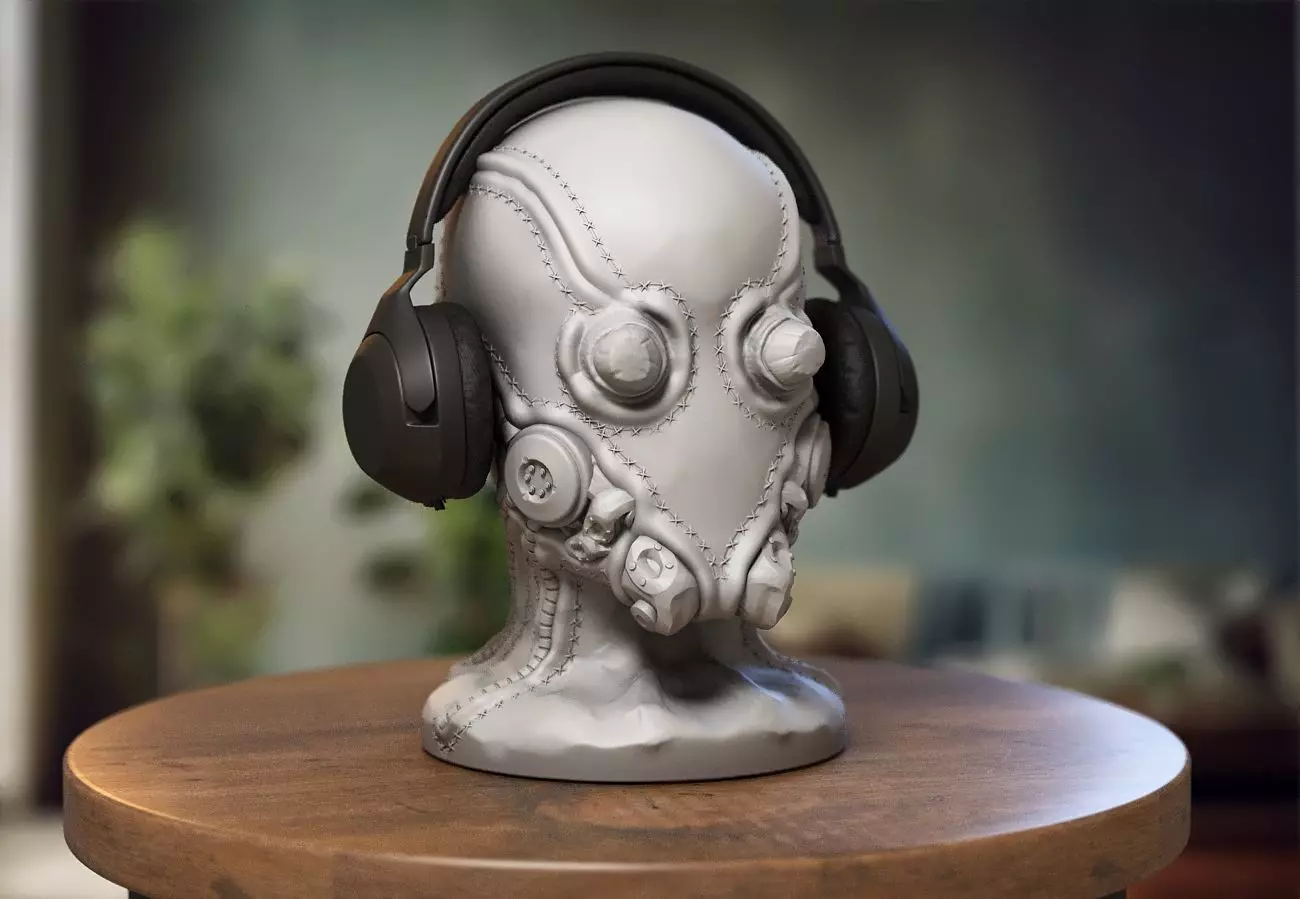 Robot Skull Headphone Stand  Cyborg Headset Stand  3D print model_0