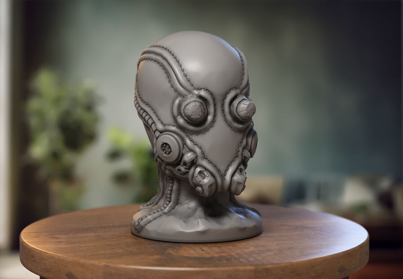 Robot Skull Headphone Stand  Cyborg Headset Stand  3D print model_3