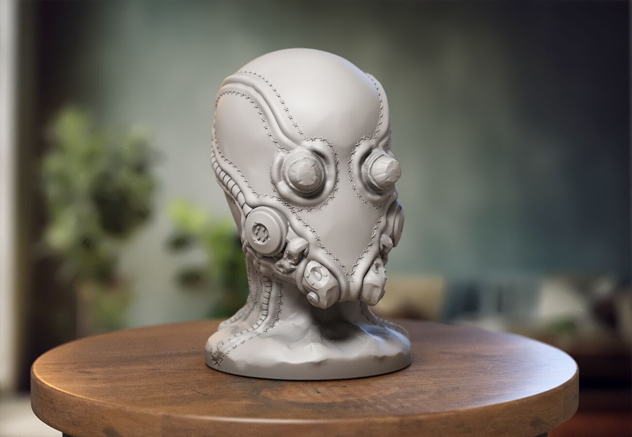 Robot Skull Headphone Stand  Cyborg Headset Stand  3D print model_2