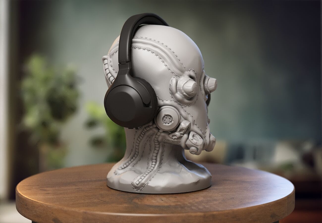 Robot Skull Headphone Stand  Cyborg Headset Stand  3D print model_1