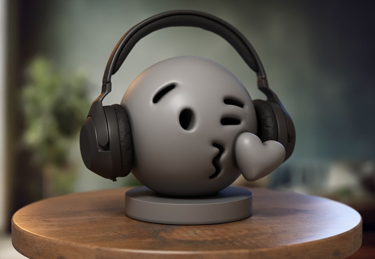 Emoji face blowing a kiss Emoji Headphone Stand 3D print model_1