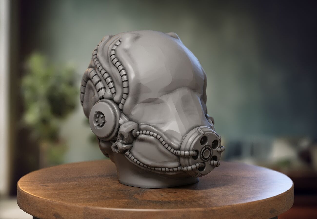 Robot Skull Headphone Stand  Cyborg Headset Stand  3D print model_2