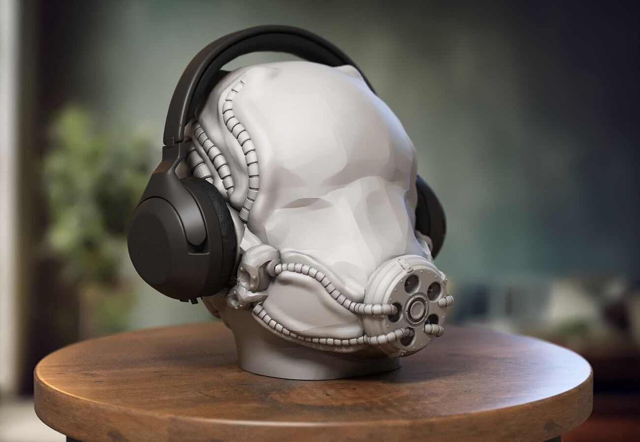 Robot Skull Headphone Stand  Cyborg Headset Stand  3D print model_1