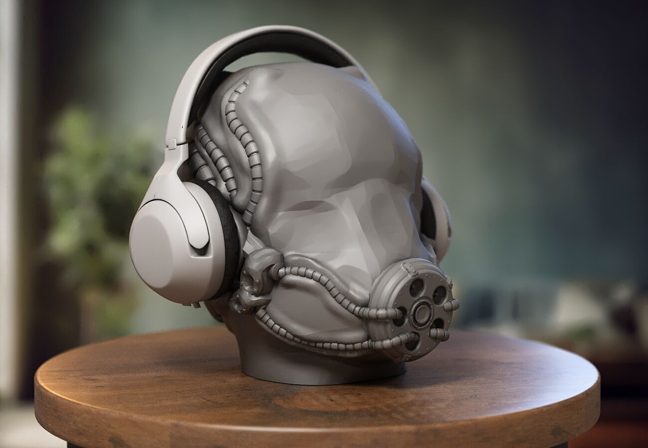 Robot Skull Headphone Stand  Cyborg Headset Stand  3D print model_3