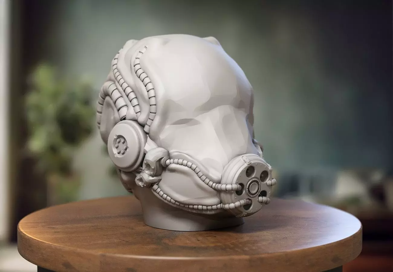 Robot Skull Headphone Stand  Cyborg Headset Stand  3D print model_0
