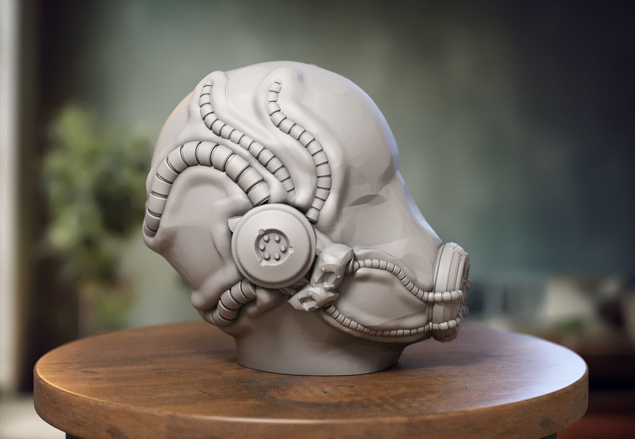 Robot Skull Headphone Stand  Cyborg Headset Stand  3D print model_4