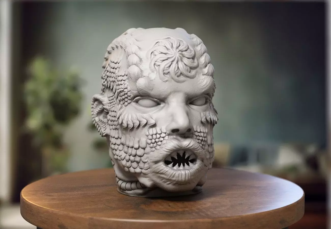 Robot Skull Headphone Stand  Cyborg Headset Stand  3D print model_0