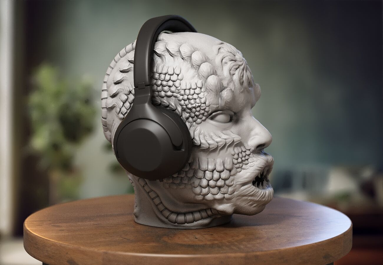 Robot Skull Headphone Stand  Cyborg Headset Stand  3D print model_4
