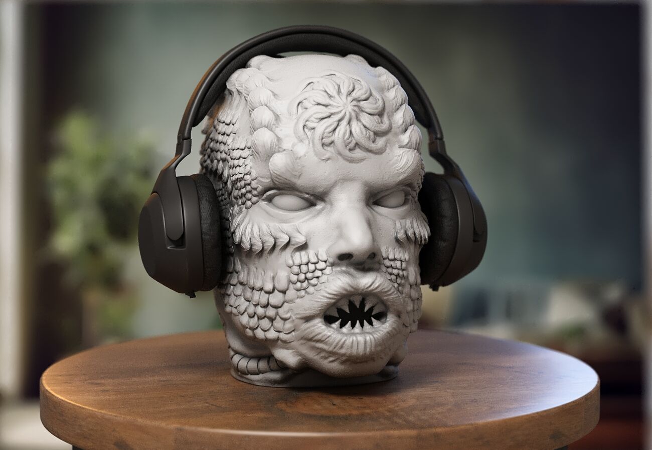 Robot Skull Headphone Stand  Cyborg Headset Stand  3D print model_3