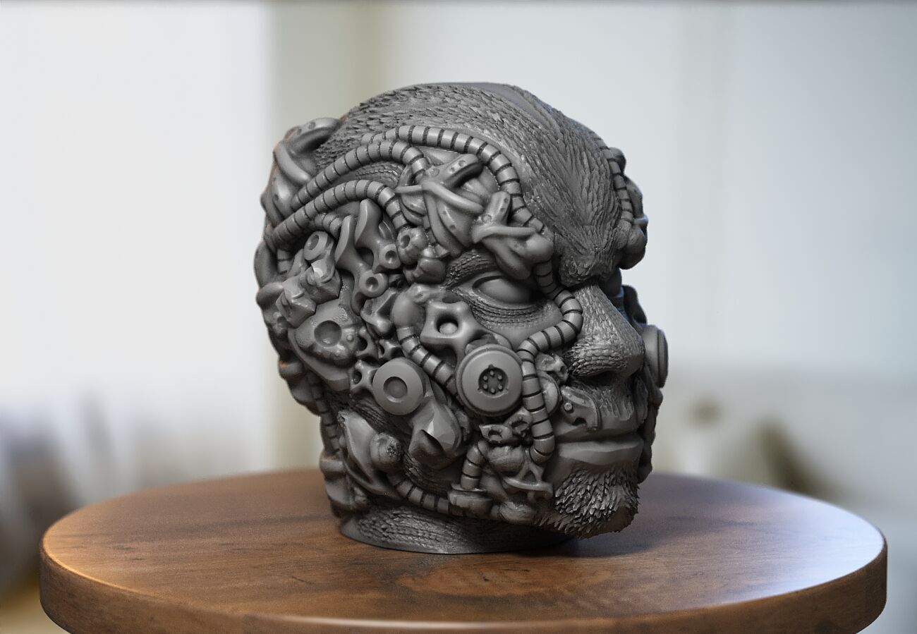 Cyborg human head Headphone Holder Gaming Accessories 3D print model_5