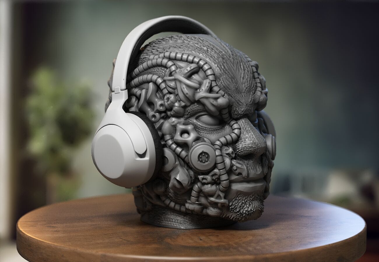 Cyborg human head Headphone Holder Gaming Accessories 3D print model_4
