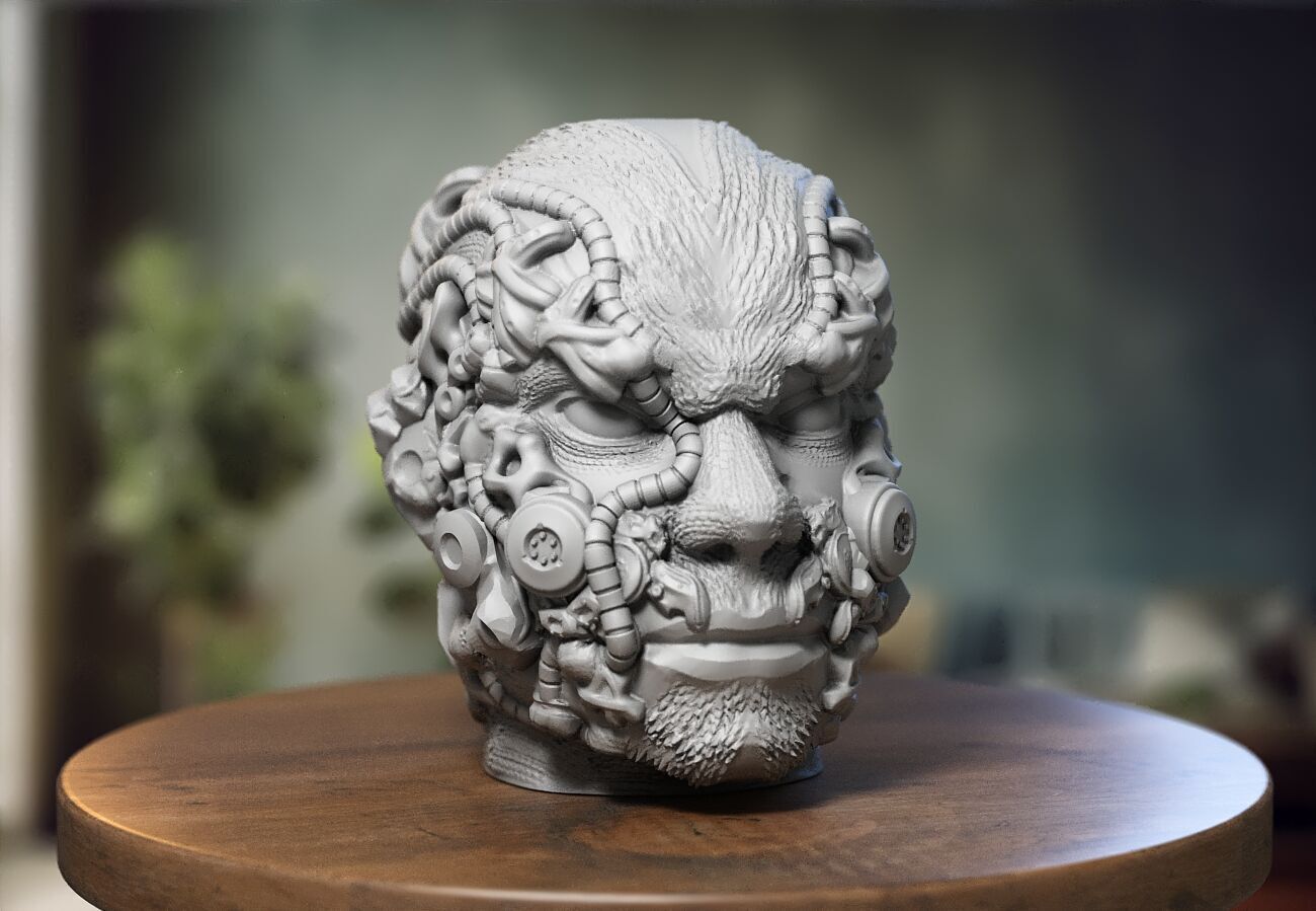 Cyborg human head Headphone Holder Gaming Accessories 3D print model_1