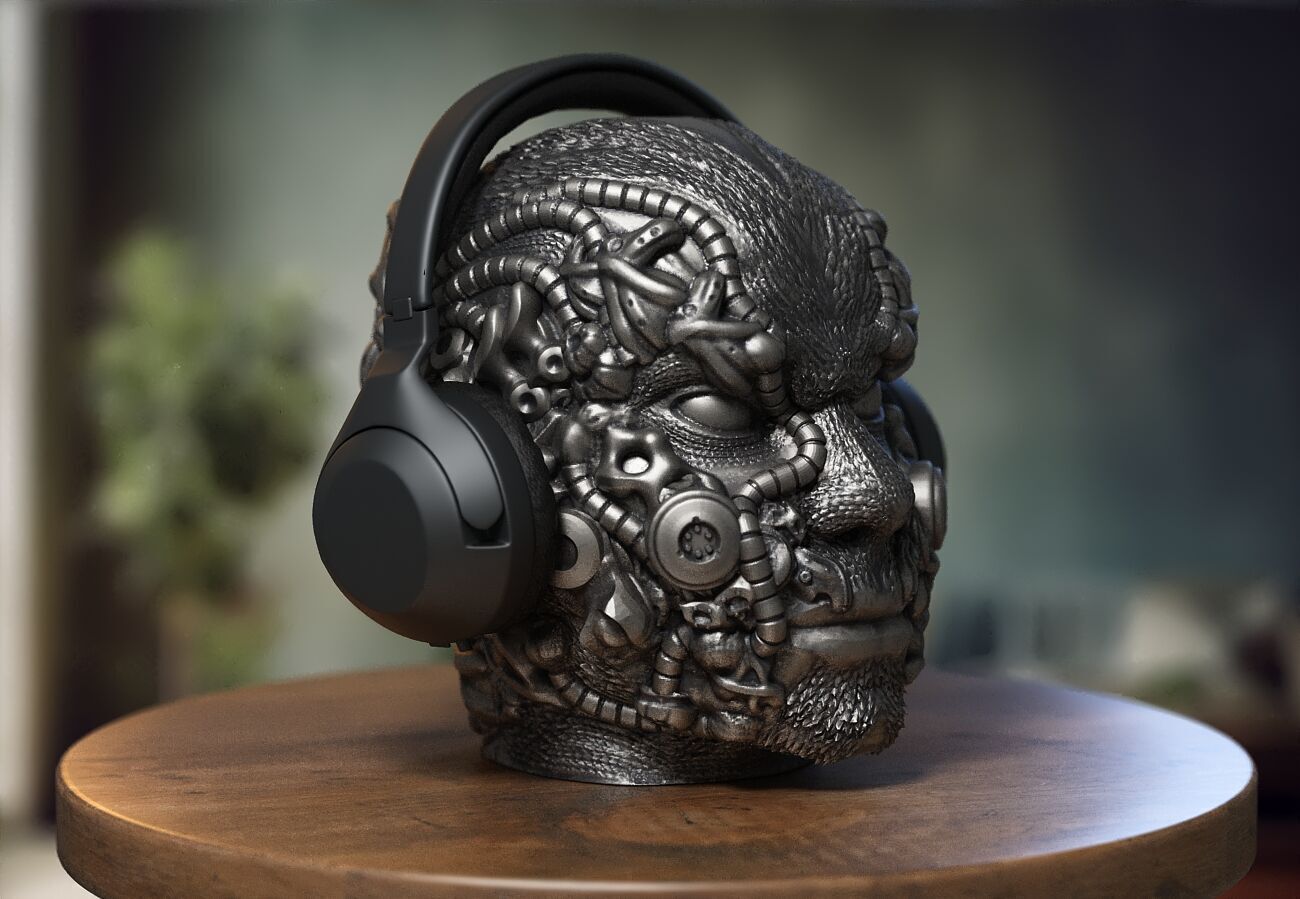 Cyborg human head Headphone Holder Gaming Accessories 3D print model_2