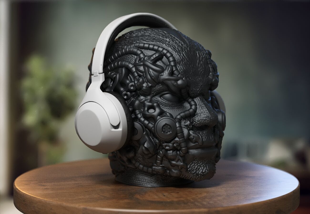 Cyborg human head Headphone Holder Gaming Accessories 3D print model_3