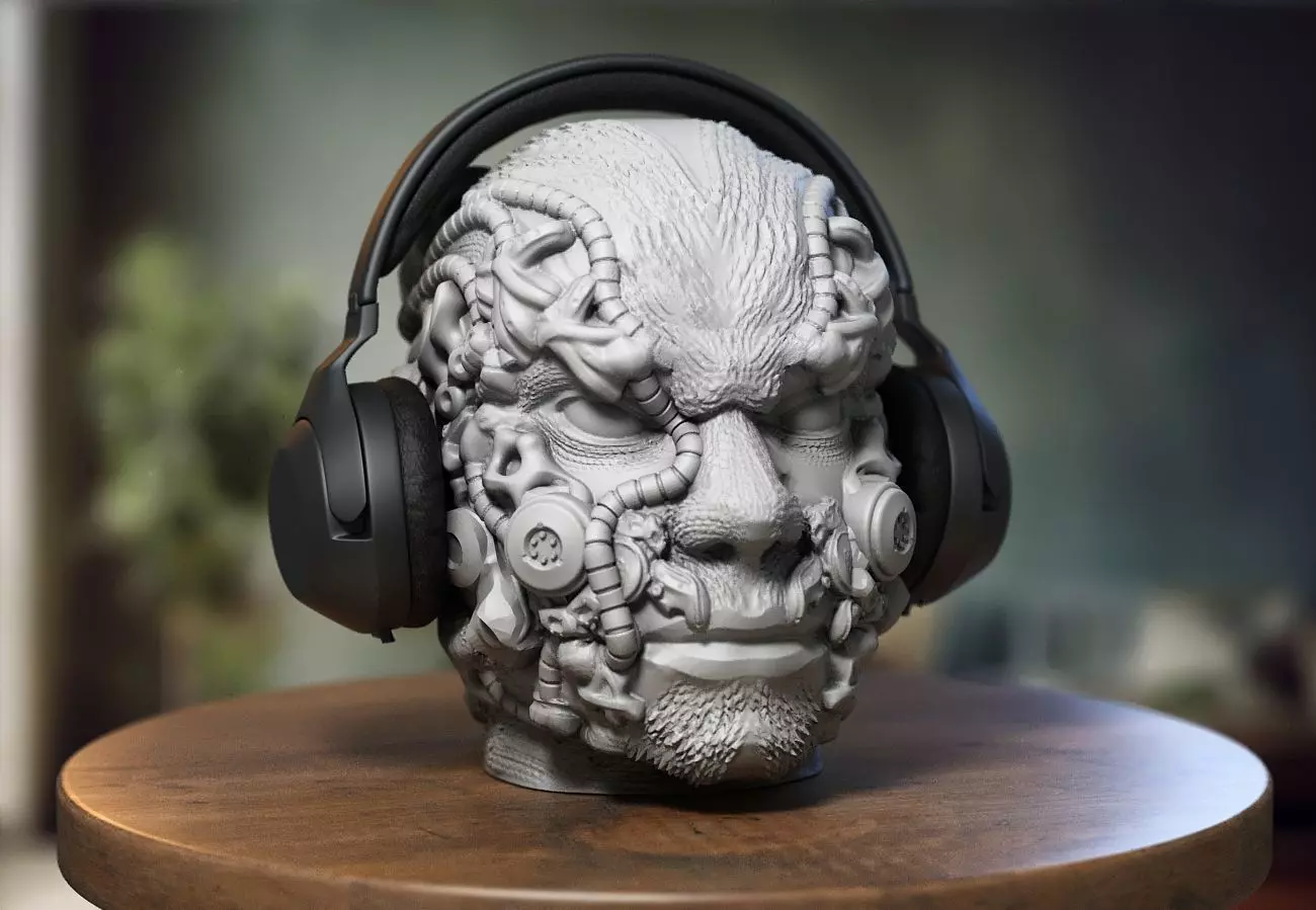 Cyborg human head Headphone Holder Gaming Accessories 3D print model_0