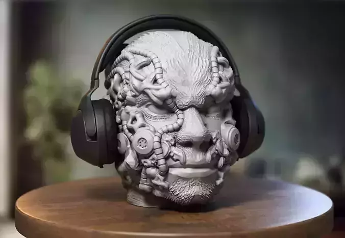 Cyborg human head Headphone Holder Gaming Accessories 3D print model