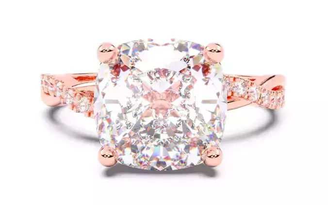 Cushion Diamond Pave Setting Solitaire Ring  3D print model